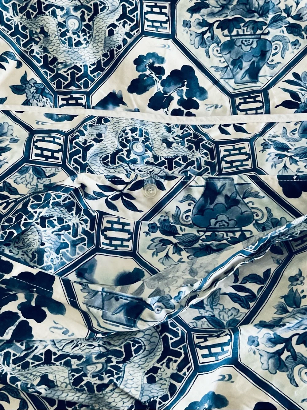 VTG Ralph Lauren Palm Harbor Octagonal Blue QUEEN Duvet Cover-Cotton Sateen-USA